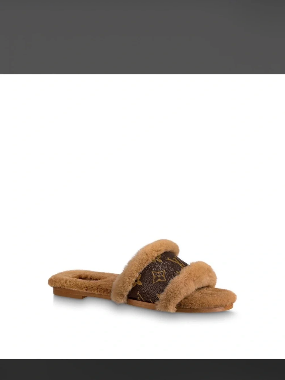 Louis Vuitton Brown Monogram Fur-Trim Slide